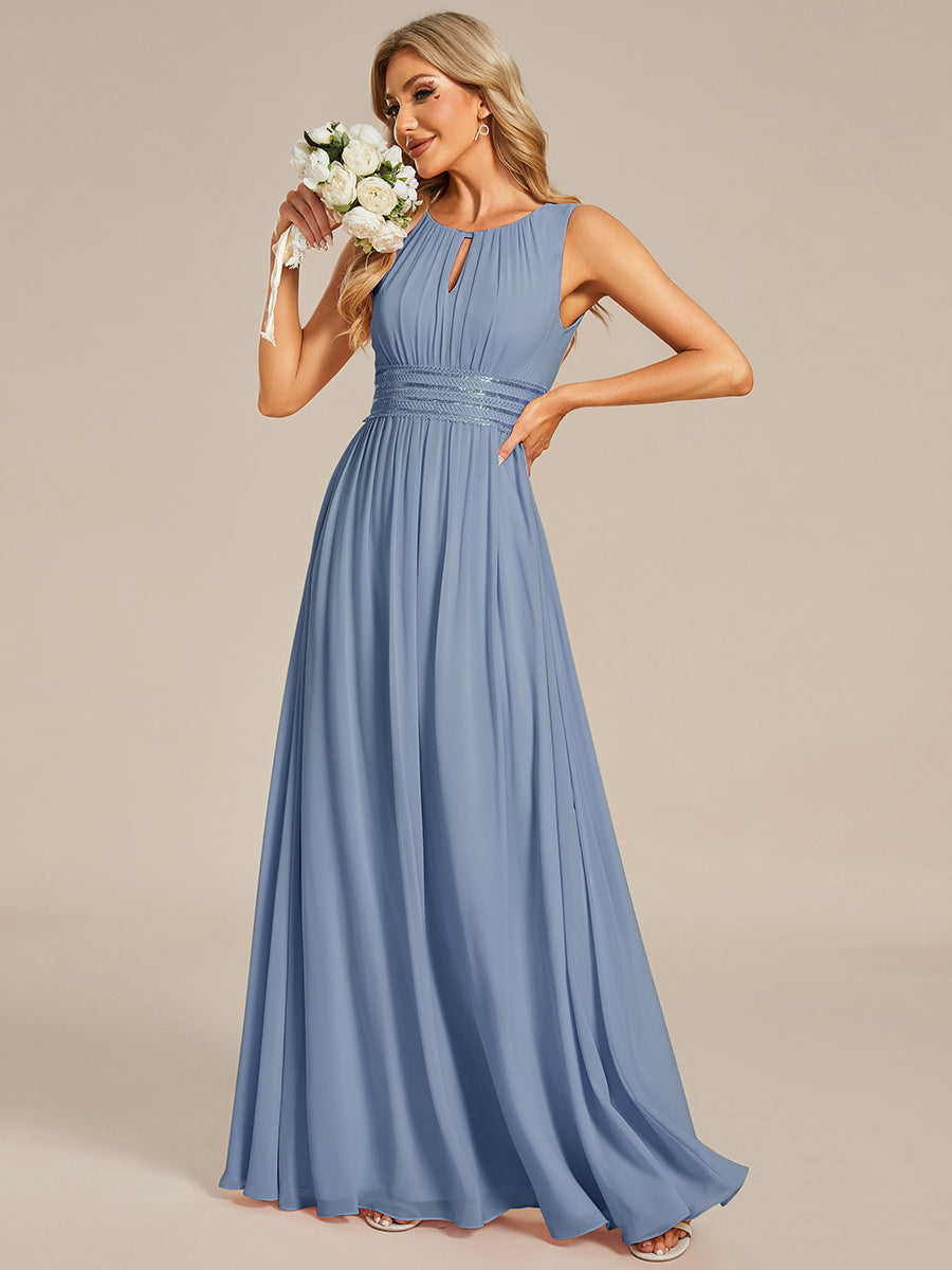Simple Sleeveless A-line Chiffon Bridesmaid Dress with Hollow Out Detail #color_Slate Blue