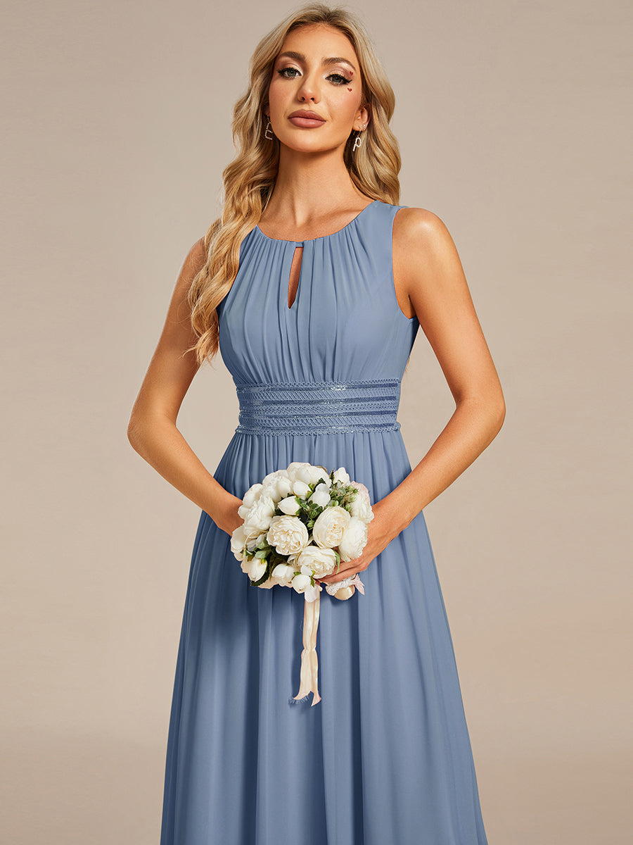 Simple Sleeveless A-line Chiffon Bridesmaid Dress with Hollow Out Detail #color_Slate Blue