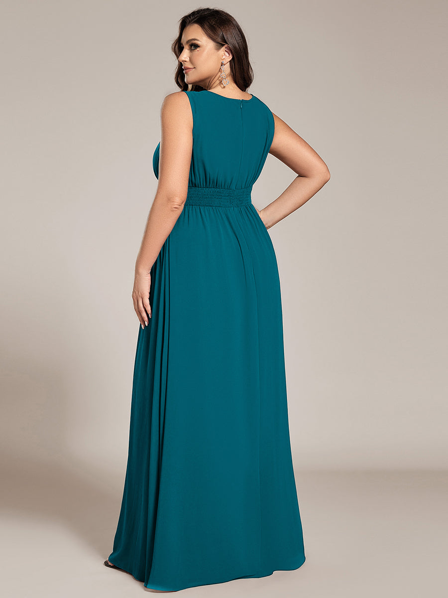 Plus Size Hollow Out Sleeveless Empire Waist Chiffon Bridesmaid Dress #color_Teal Blue