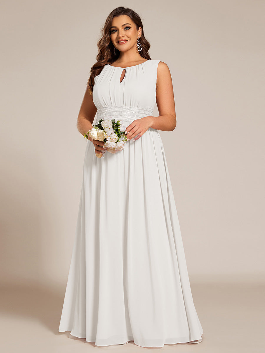 Plus Size Hollow Out Sleeveless Empire Waist Chiffon Bridesmaid Dress #color_White
