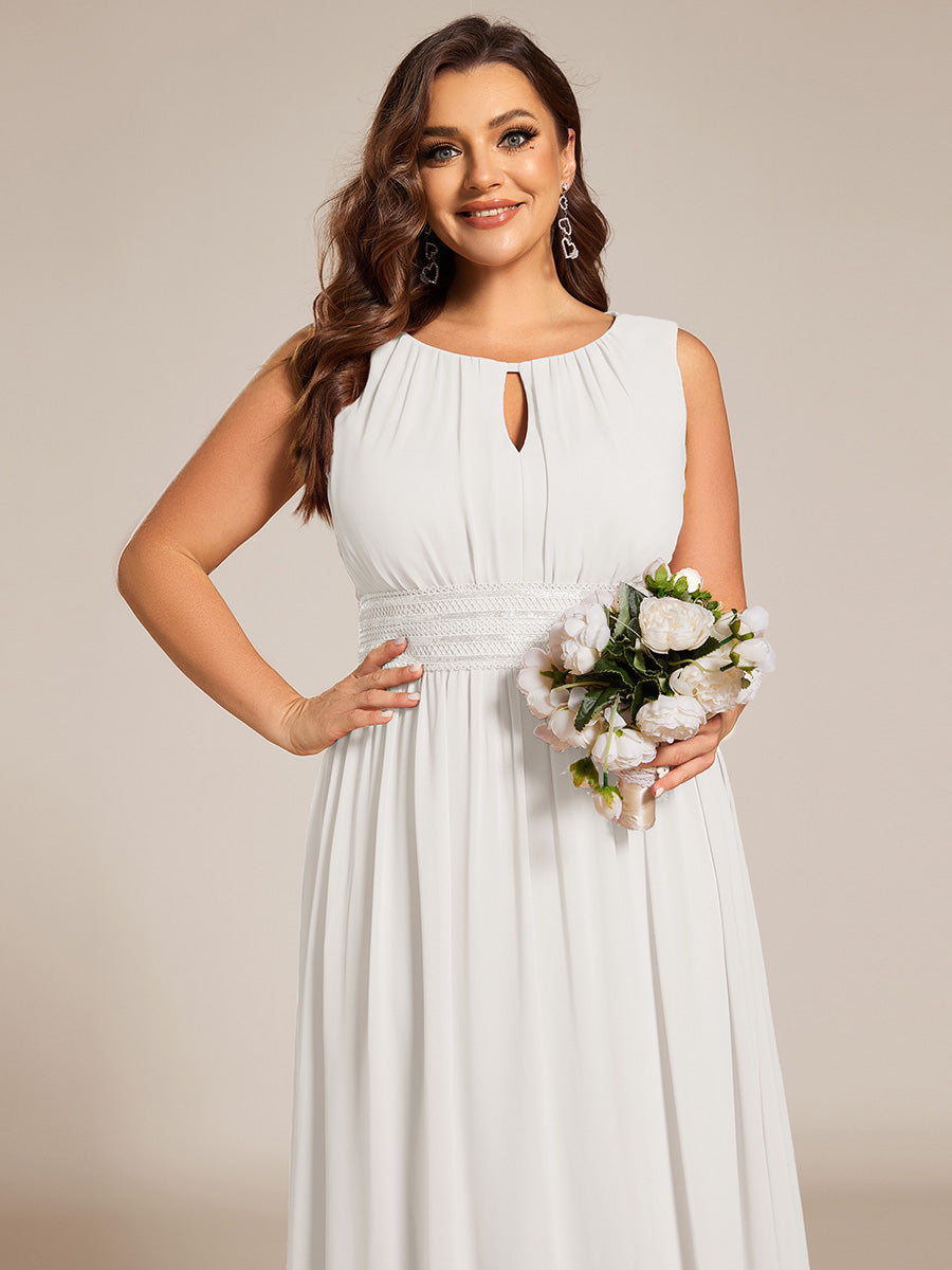 Plus Size Hollow Out Sleeveless Empire Waist Chiffon Bridesmaid Dress #color_White