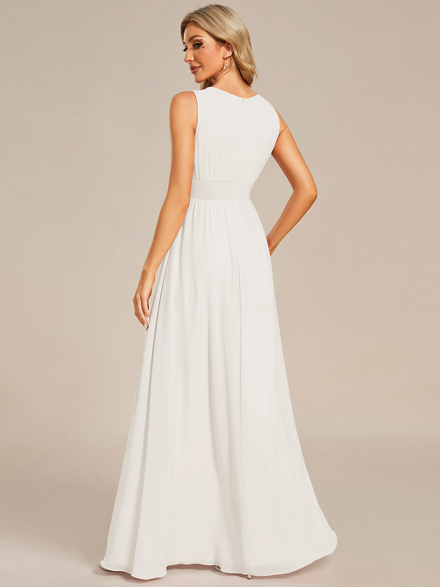 Hollow Out Sleeveless Maxi Wedding Guest Dress #color_White