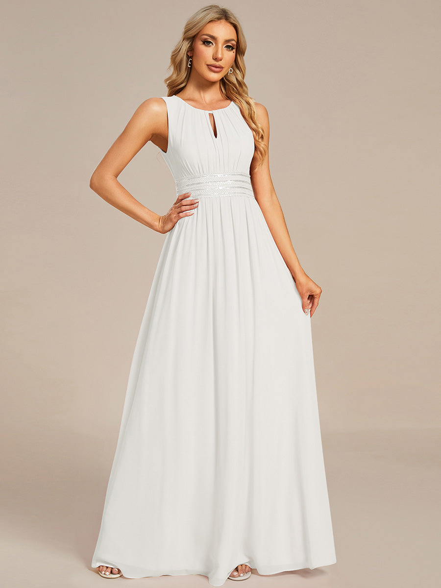 Hollow Out Sleeveless Maxi Wedding Guest Dress #color_White