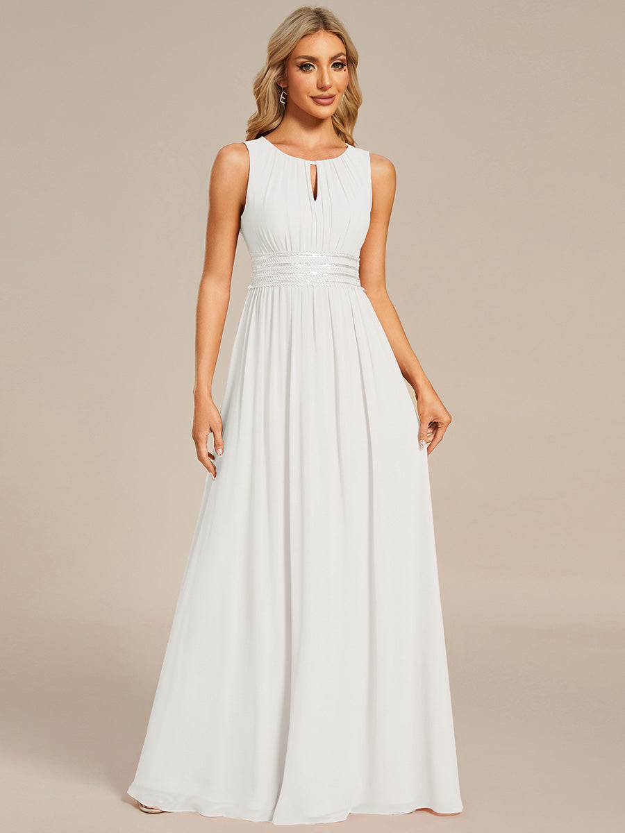 Hollow Out Sleeveless Maxi Wedding Guest Dress #color_White