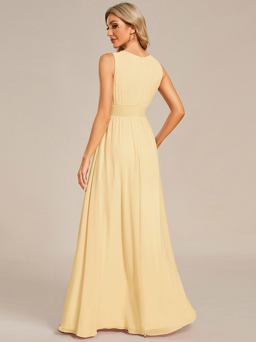 Plus Size Hollow Out Sleeveless Empire Waist Chiffon Bridesmaid Dress #color_Yellow