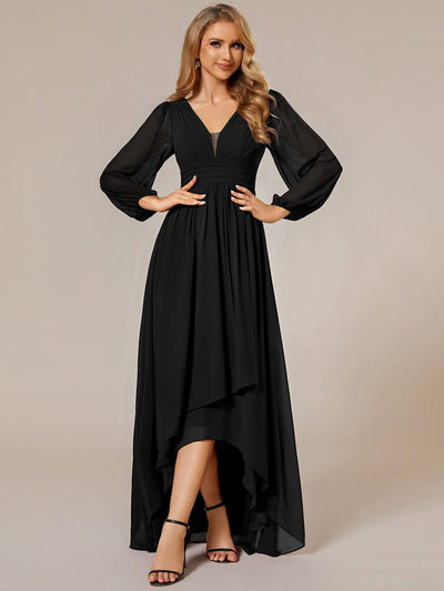ever GRIFFIN|A-Line Pleated See-Through Long Lantern Midi Chiffon Bridesmaid Dress
