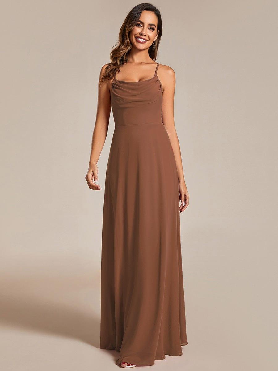 Flowy Back Criss-Cross Swing Collar Sleeveless A-Line Bridesmaid Dress #color_Brown