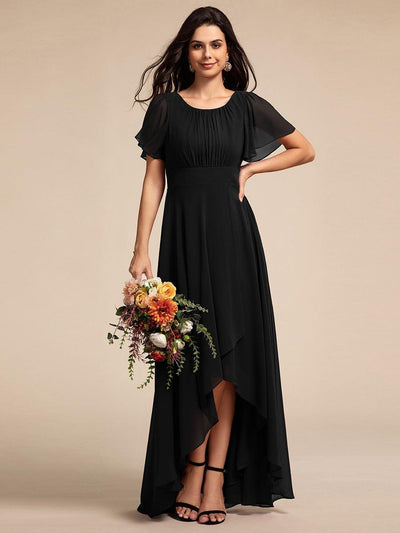 ever GIGI|Elegant Round Neckline Short Sleeve A-Line Chiffon Bridesmaid Dress