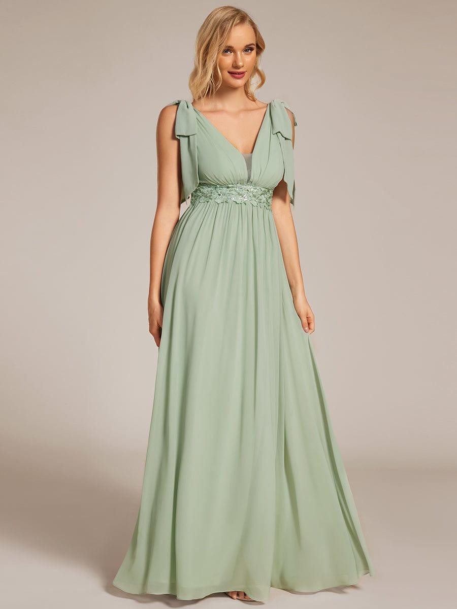 Bow Shoulder Empire Waist Maxi Bridesmaid Dress #color_Mint Green