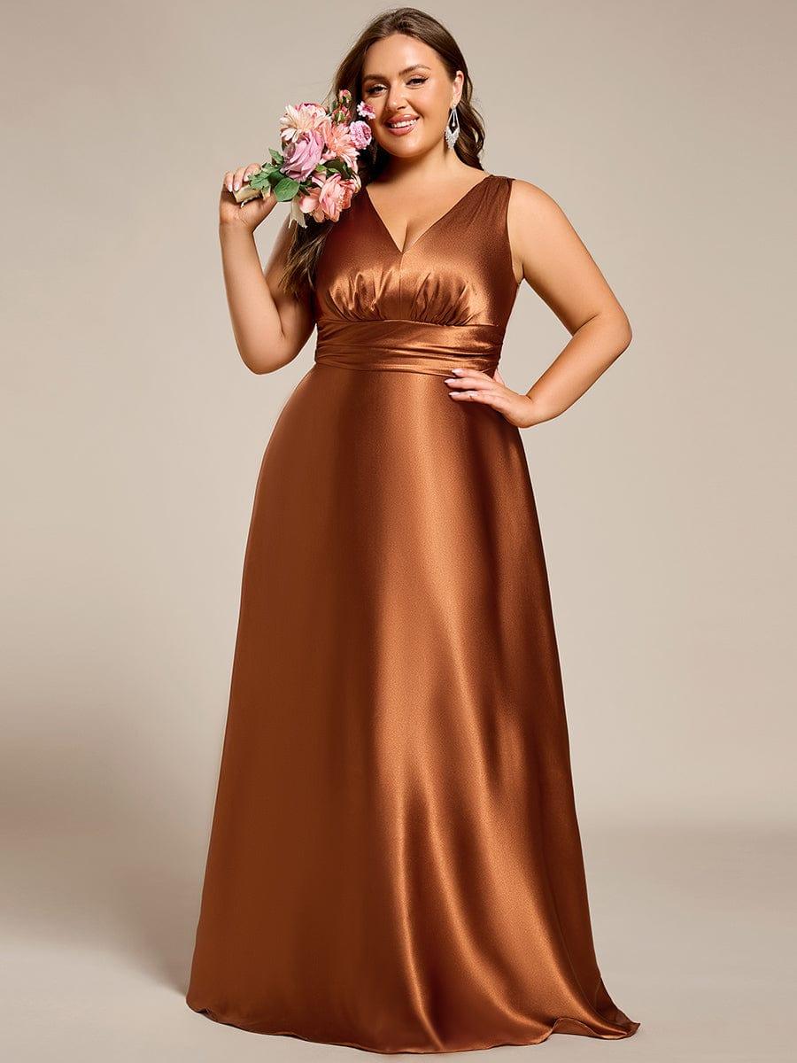 Double V-neck Satin Maxi Formal Dress with Pockets #color_Copper