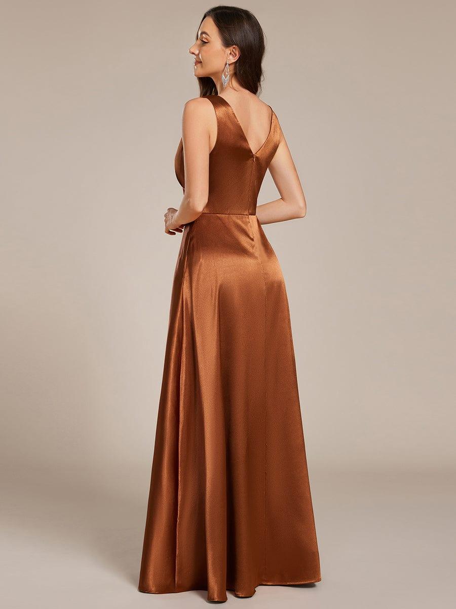 Double V-neck Satin Maxi Formal Dress with Pockets #color_Copper