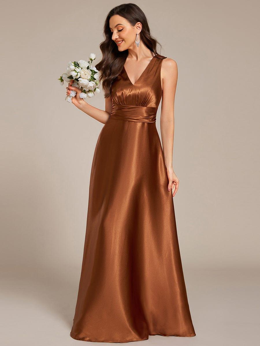 Double V-neck Satin Maxi Formal Dress with Pockets #color_Copper