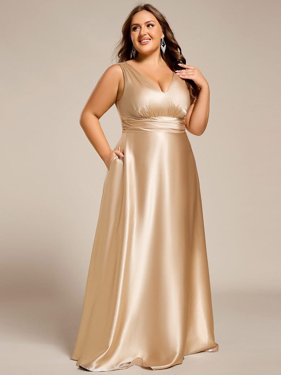 Double V-neck Satin Maxi Formal Dress with Pockets #color_Champagne
