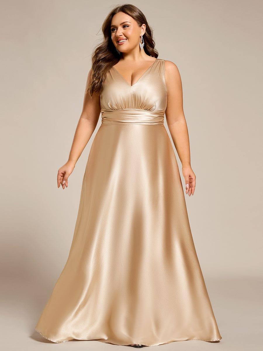 Double V-neck Satin Maxi Formal Dress with Pockets #color_Champagne
