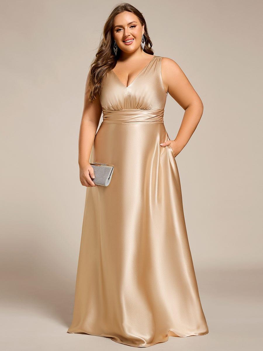 Double V-neck Satin Maxi Formal Dress with Pockets #color_Champagne