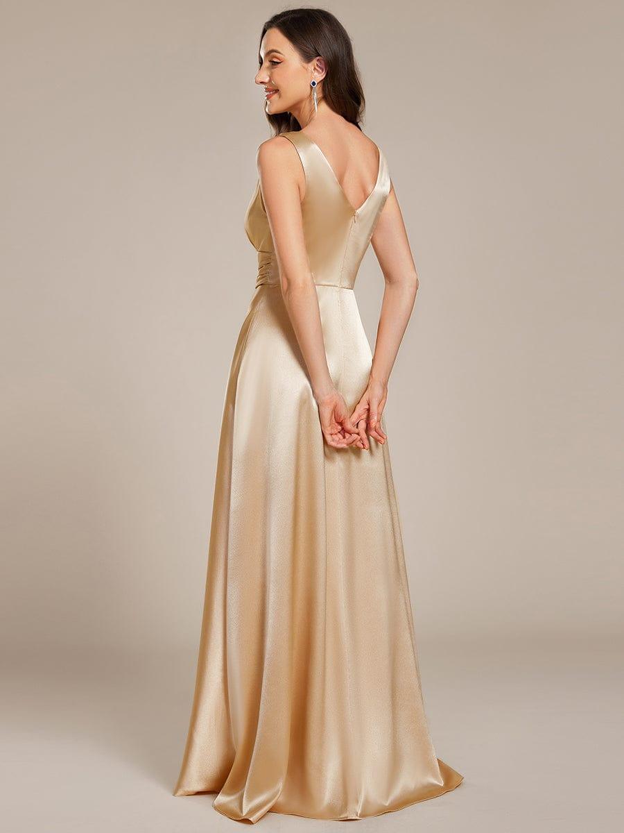 Double V-neck Satin Maxi Formal Dress with Pockets #color_Champagne