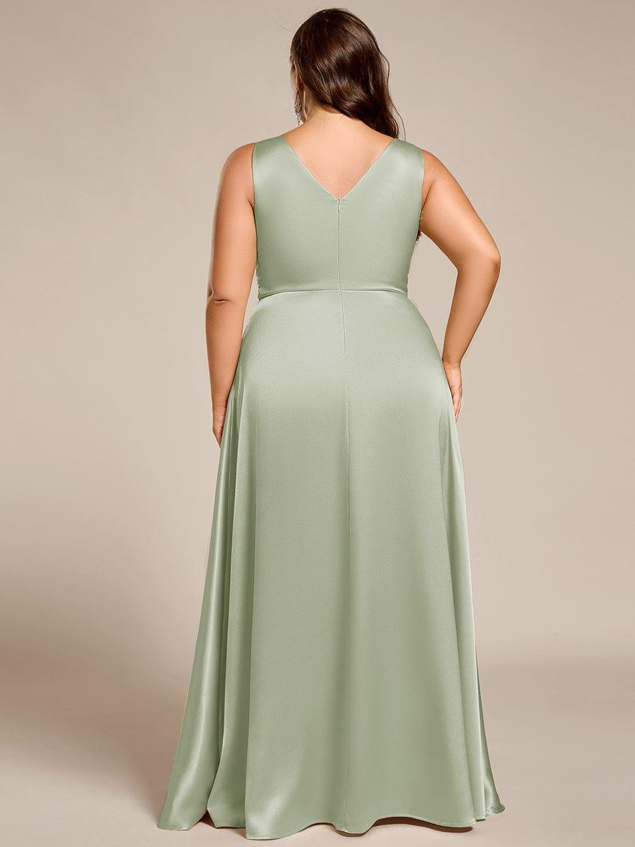 Plus Size Satin Maxi Formal Dress with Pockets #color_Mint Green