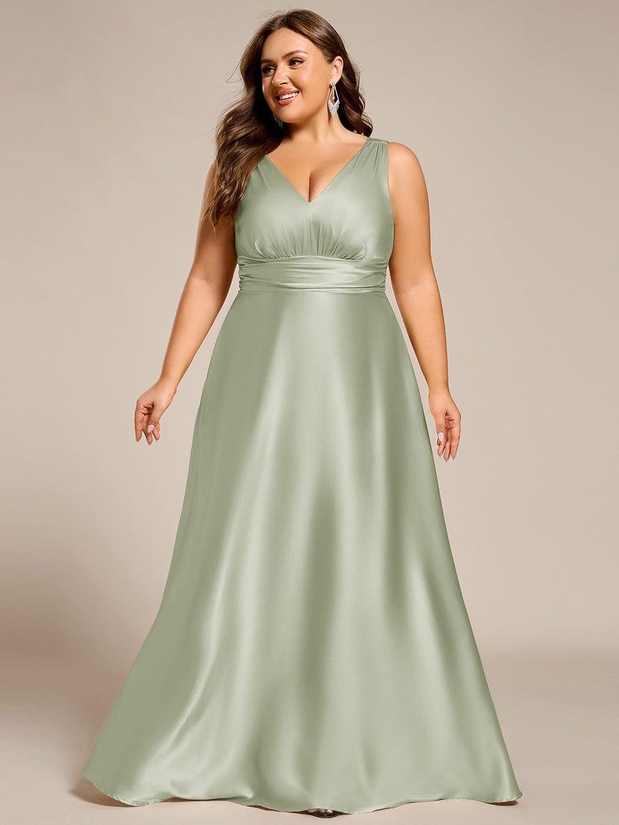 Double V-neck Satin Maxi Formal Dress with Pockets #color_Mint Green