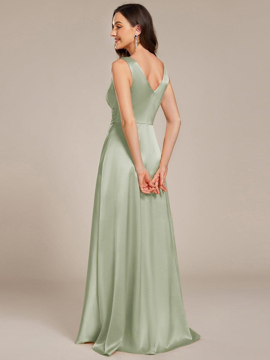 Double V-neck Satin Maxi Formal Dress with Pockets #color_Mint Green