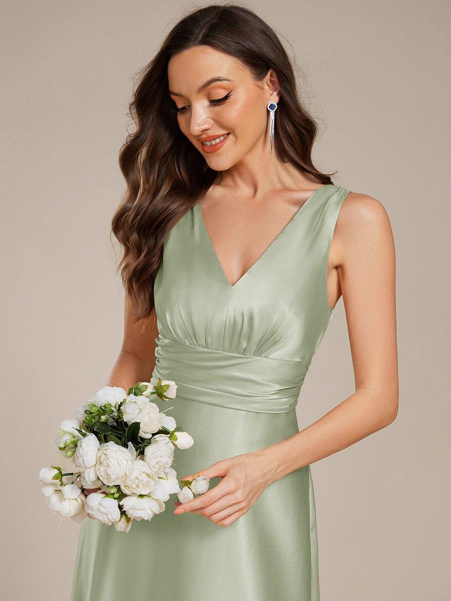 Double V-neck Satin Maxi Formal Dress with Pockets #color_Mint Green
