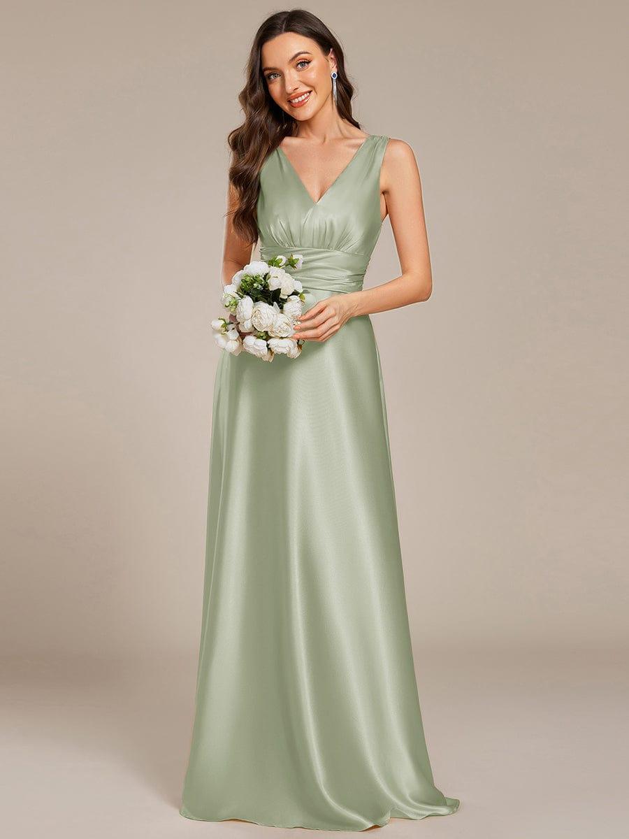 Double V-neck Satin Maxi Formal Dress with Pockets #color_Mint Green