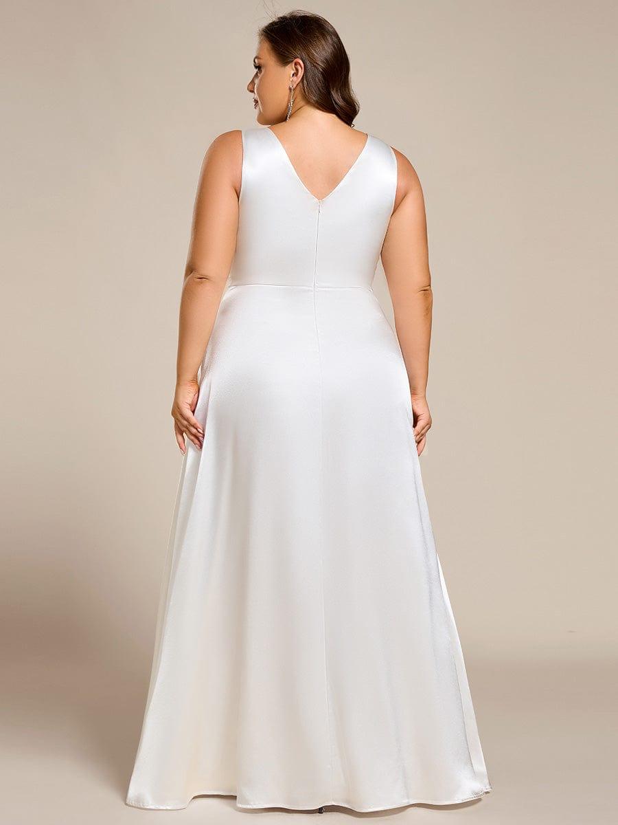 Double V-neck Satin Maxi Formal Dress with Pockets #color_White