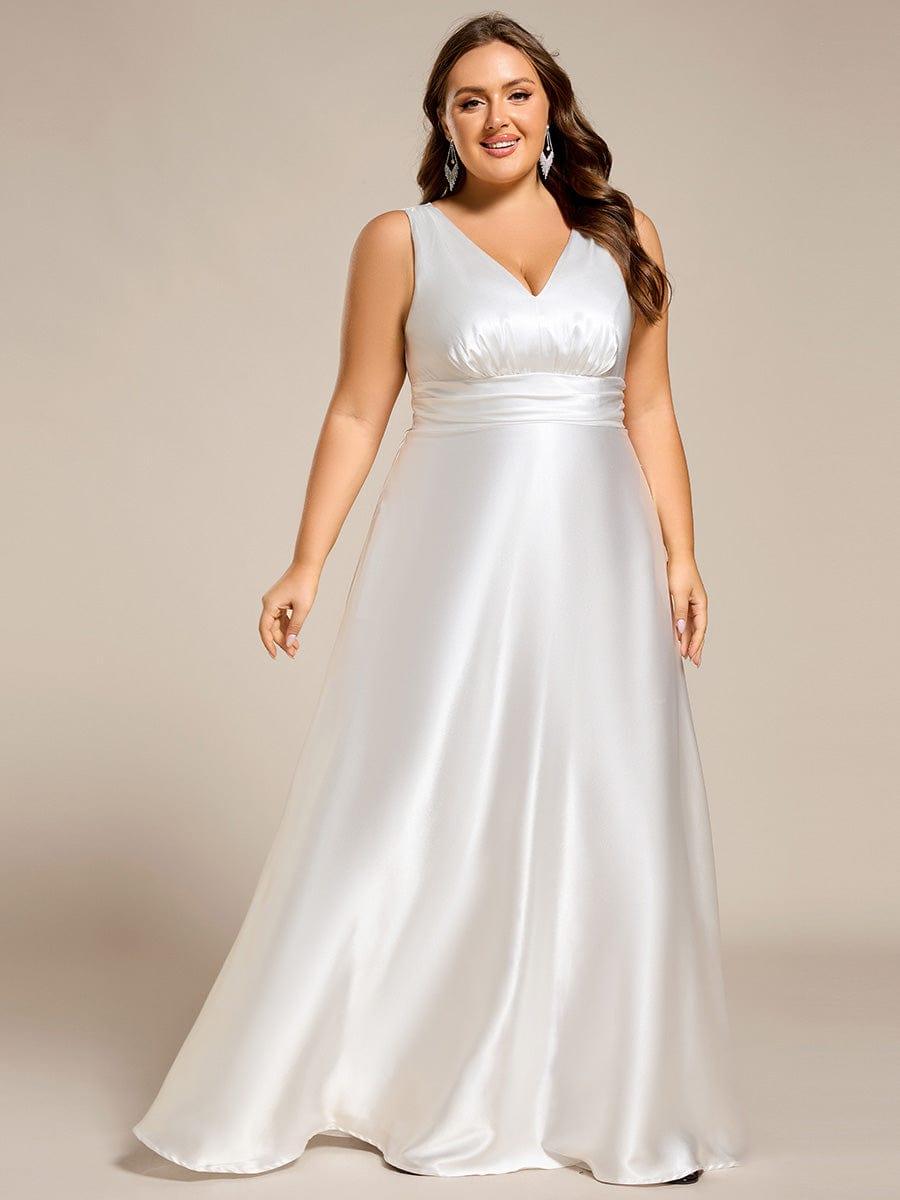 Double V-neck Satin Maxi Formal Dress with Pockets #color_White