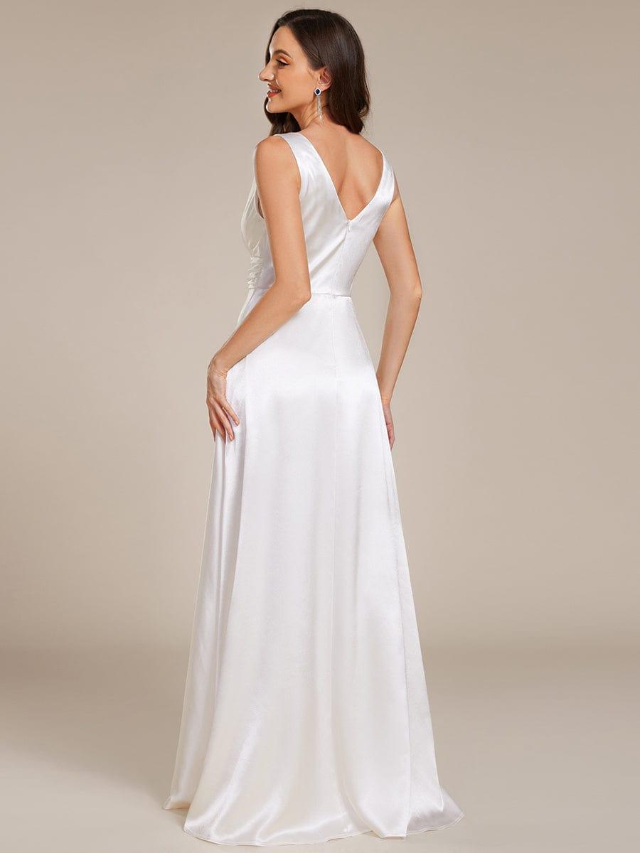 Double V-neck Satin Maxi Formal Dress with Pockets #color_White