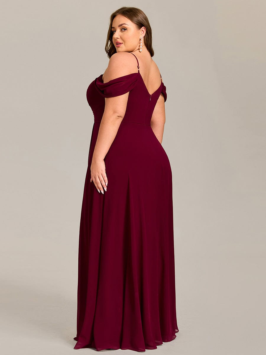 Spaghetti Strap V-Neck Pleated A-Line Bridesmaid Dress #color_Burgundy