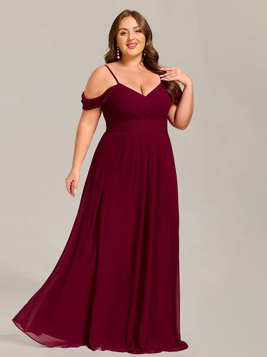 Spaghetti Strap V-Neck Pleated A-Line Bridesmaid Dress #color_Burgundy