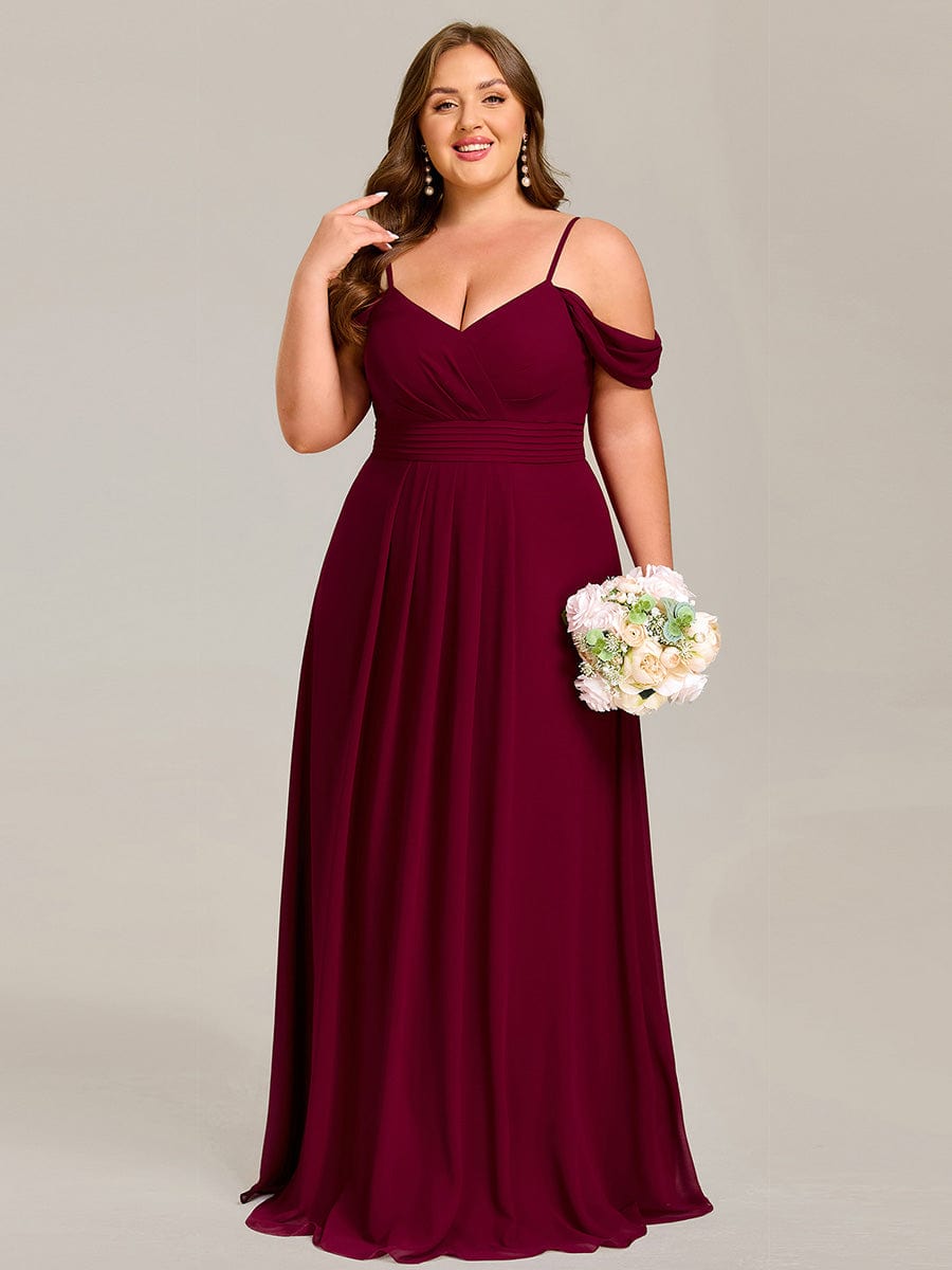 Spaghetti Strap V-Neck Pleated A-Line Bridesmaid Dress #color_Burgundy