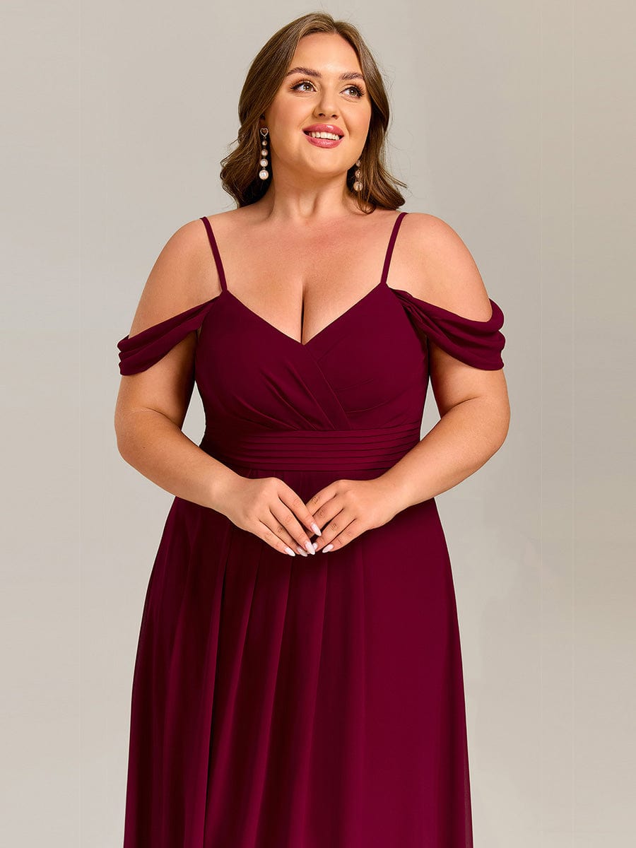Spaghetti Strap V-Neck Pleated A-Line Bridesmaid Dress #color_Burgundy