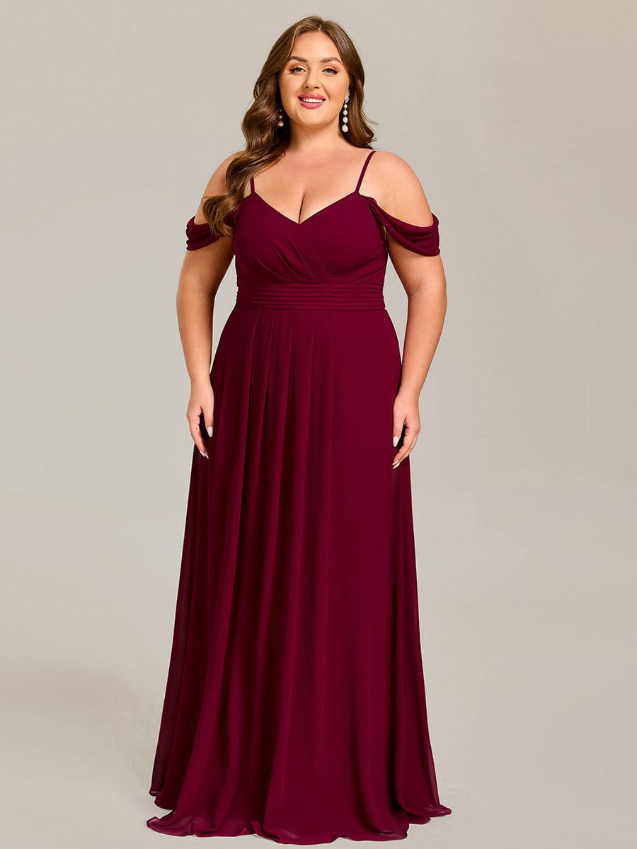 Spaghetti Strap V-Neck Pleated A-Line Bridesmaid Dress #color_Burgundy