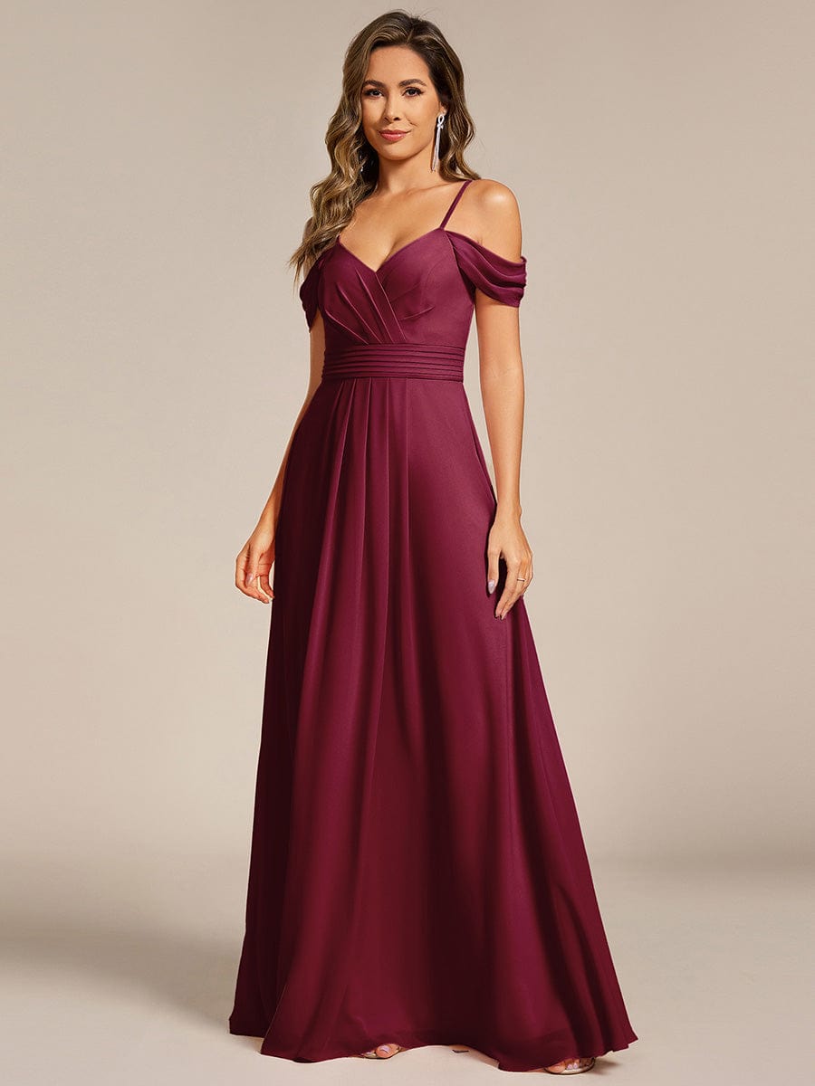 Spaghetti Strap V-Neck Pleated A-Line Bridesmaid Dress #color_Burgundy