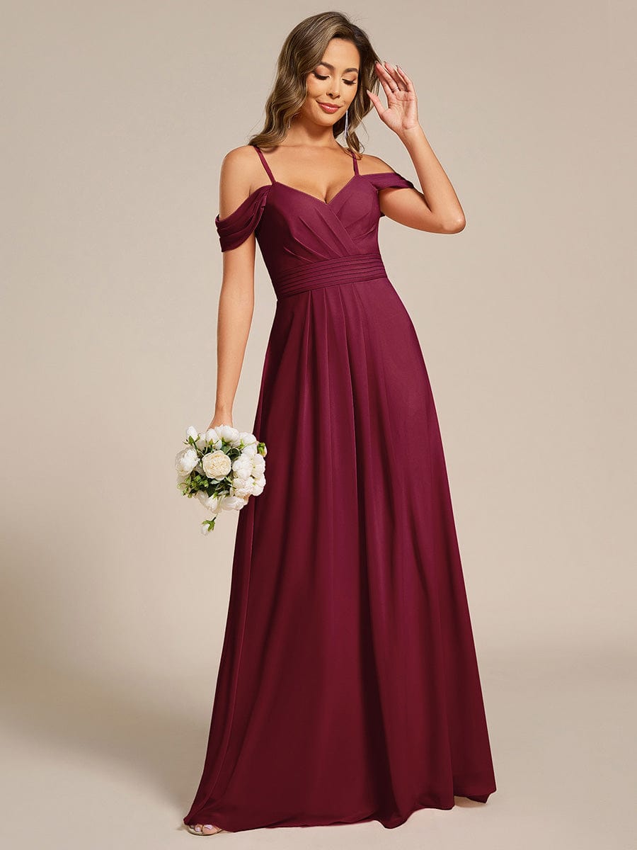 Spaghetti Strap V-Neck Pleated A-Line Bridesmaid Dress #color_Burgundy