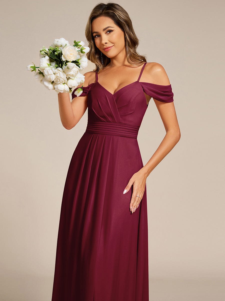 Spaghetti Strap V-Neck Pleated A-Line Bridesmaid Dress #color_Burgundy