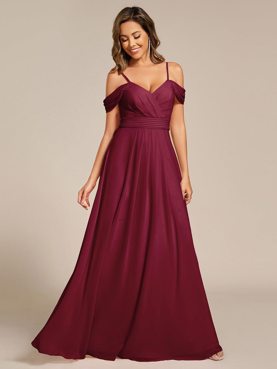 Spaghetti Strap V-Neck Pleated A-Line Bridesmaid Dress #color_Burgundy