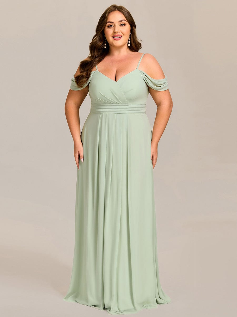 Spaghetti Strap V-Neck Pleated A-Line Bridesmaid Dress #color_Mint Green