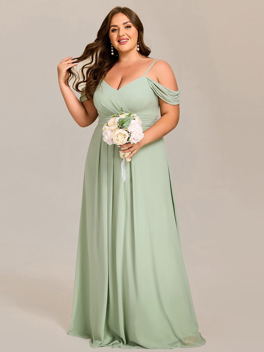 Spaghetti Strap V-Neck Pleated A-Line Bridesmaid Dress #color_Mint Green