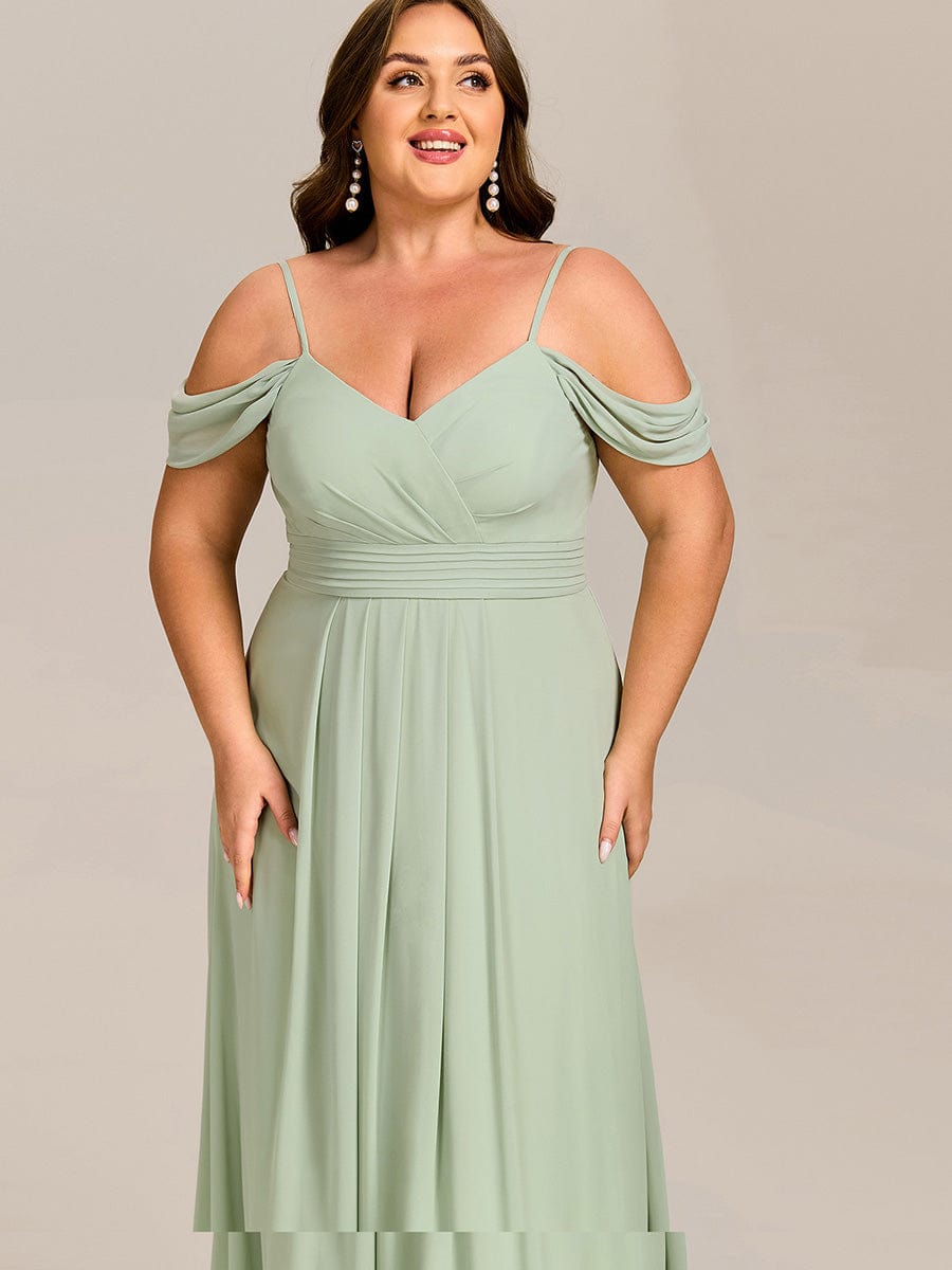 Spaghetti Strap V-Neck Pleated A-Line Bridesmaid Dress #color_Mint Green