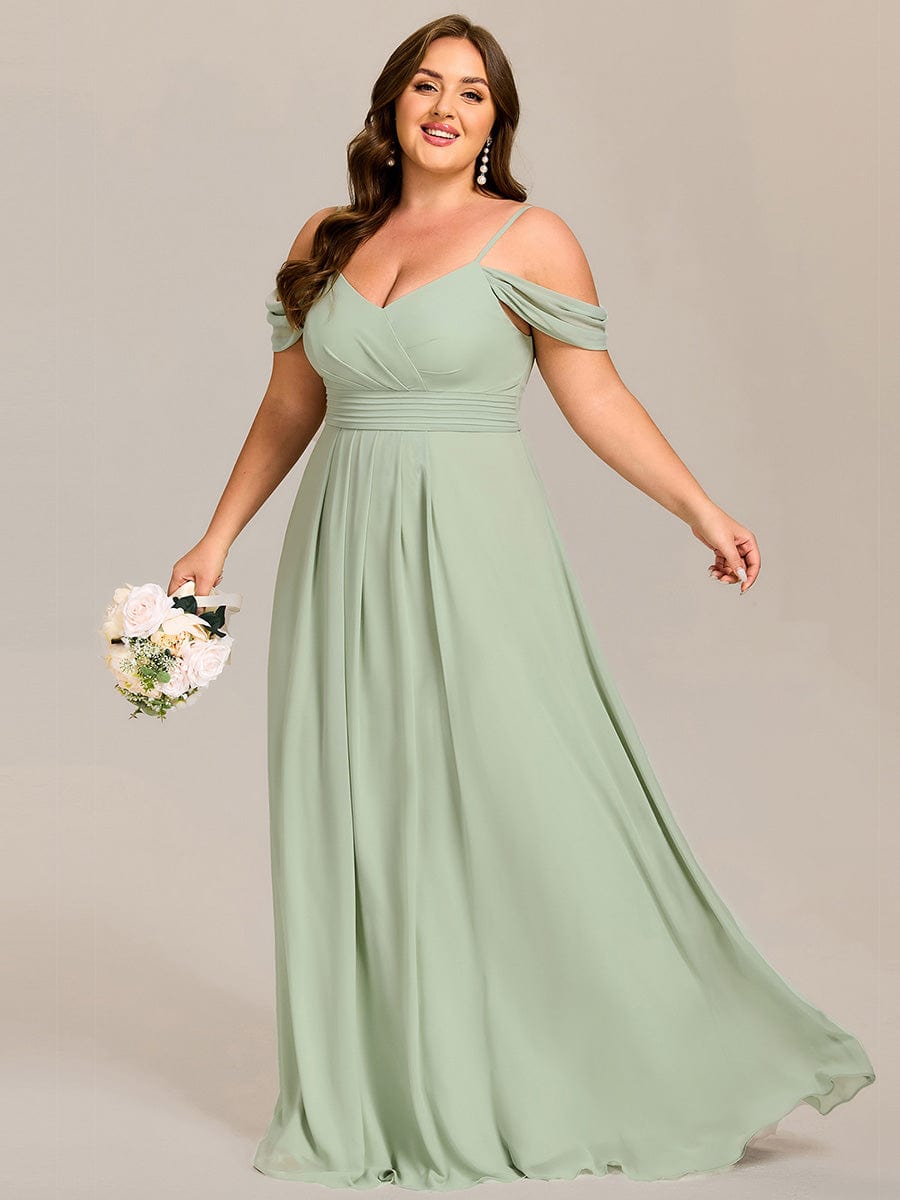 Spaghetti Strap V-Neck Pleated A-Line Bridesmaid Dress #color_Mint Green