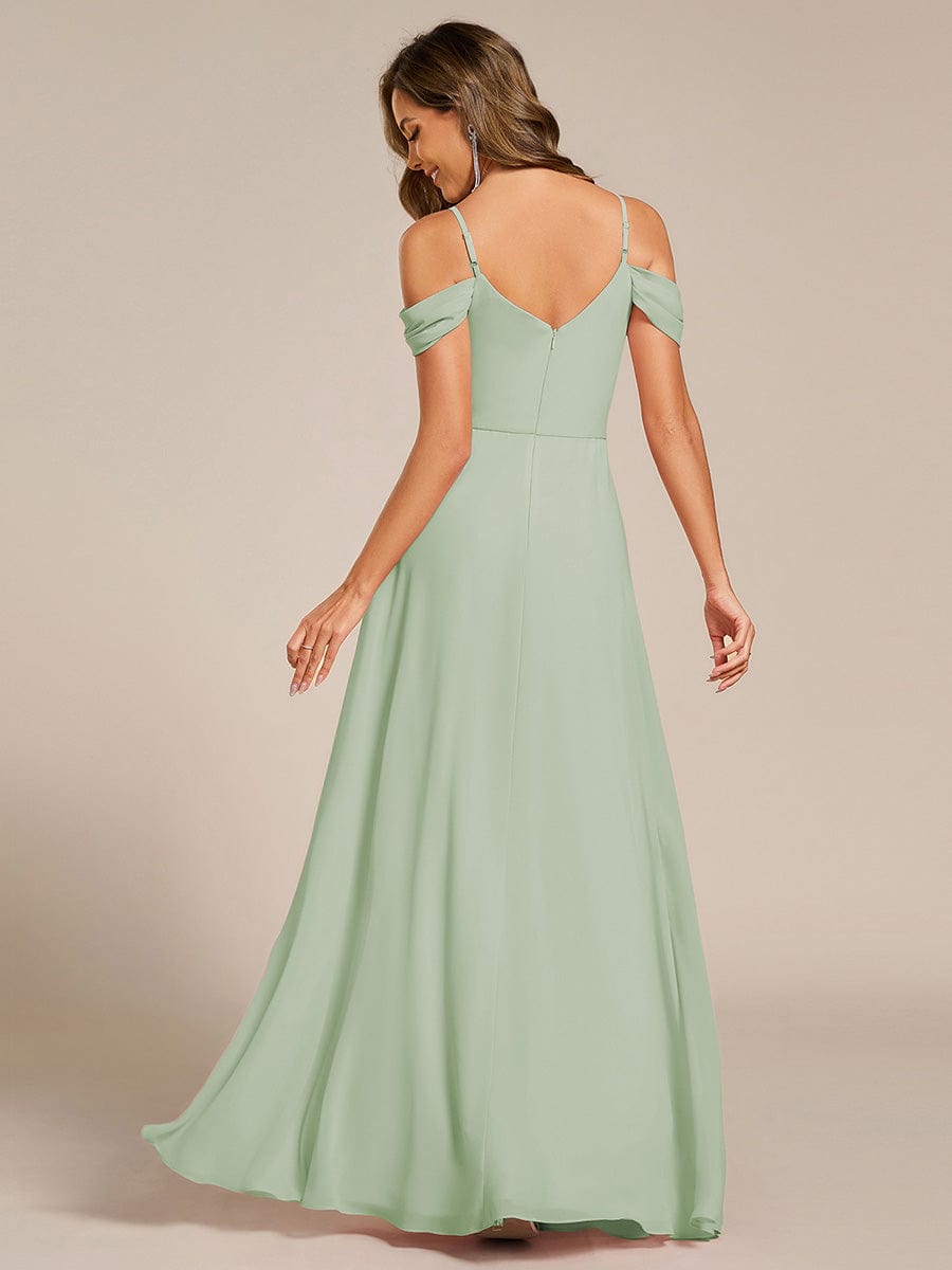 Spaghetti Strap V-Neck Pleated A-Line Bridesmaid Dress #color_Mint Green
