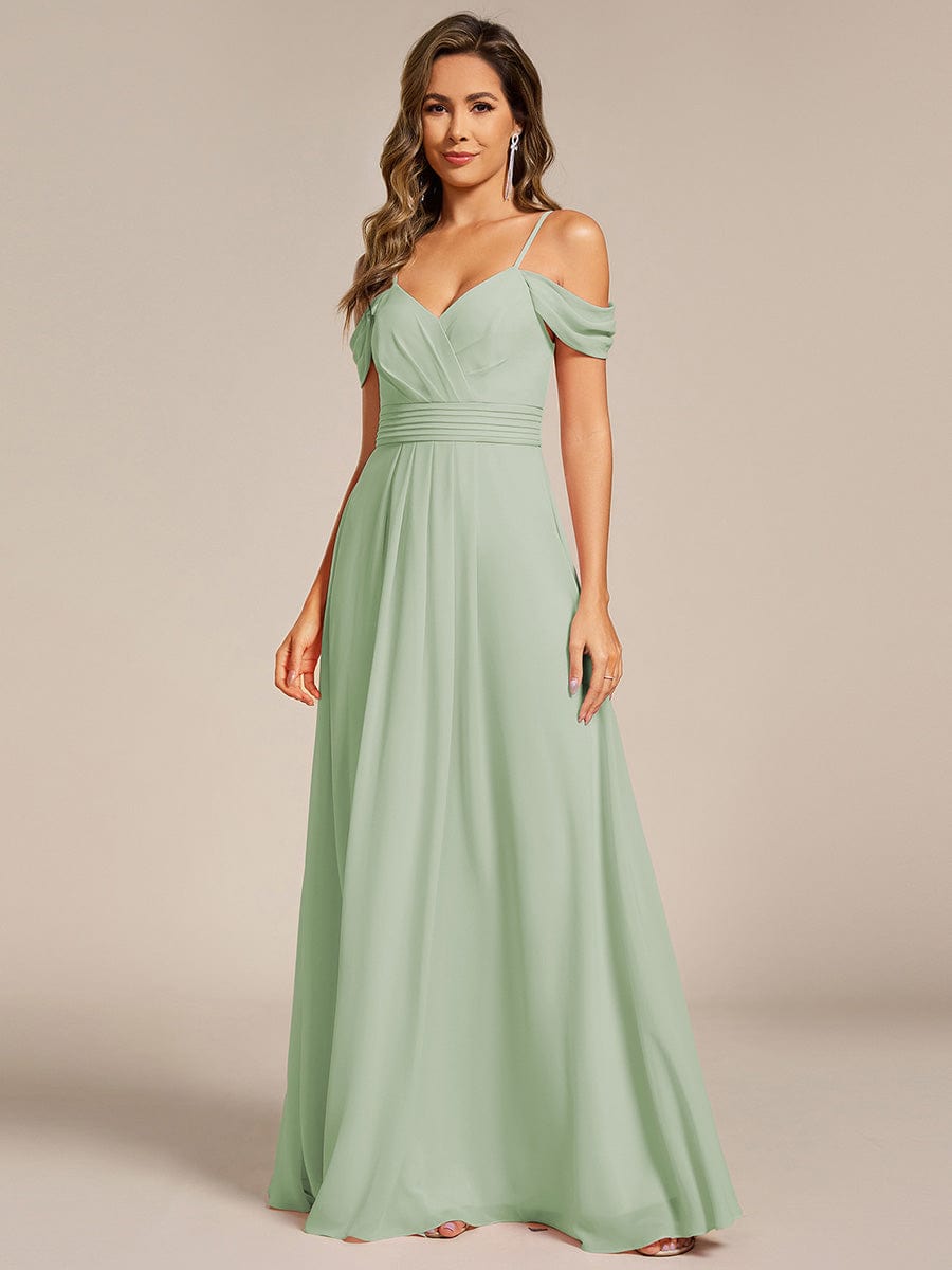 Spaghetti Strap V-Neck Pleated A-Line Bridesmaid Dress #color_Mint Green