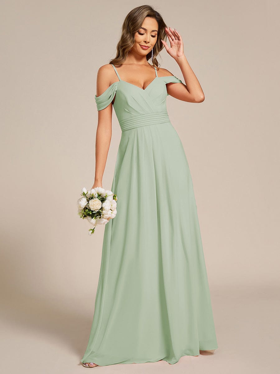 Spaghetti Strap V-Neck Pleated A-Line Bridesmaid Dress #color_Mint Green