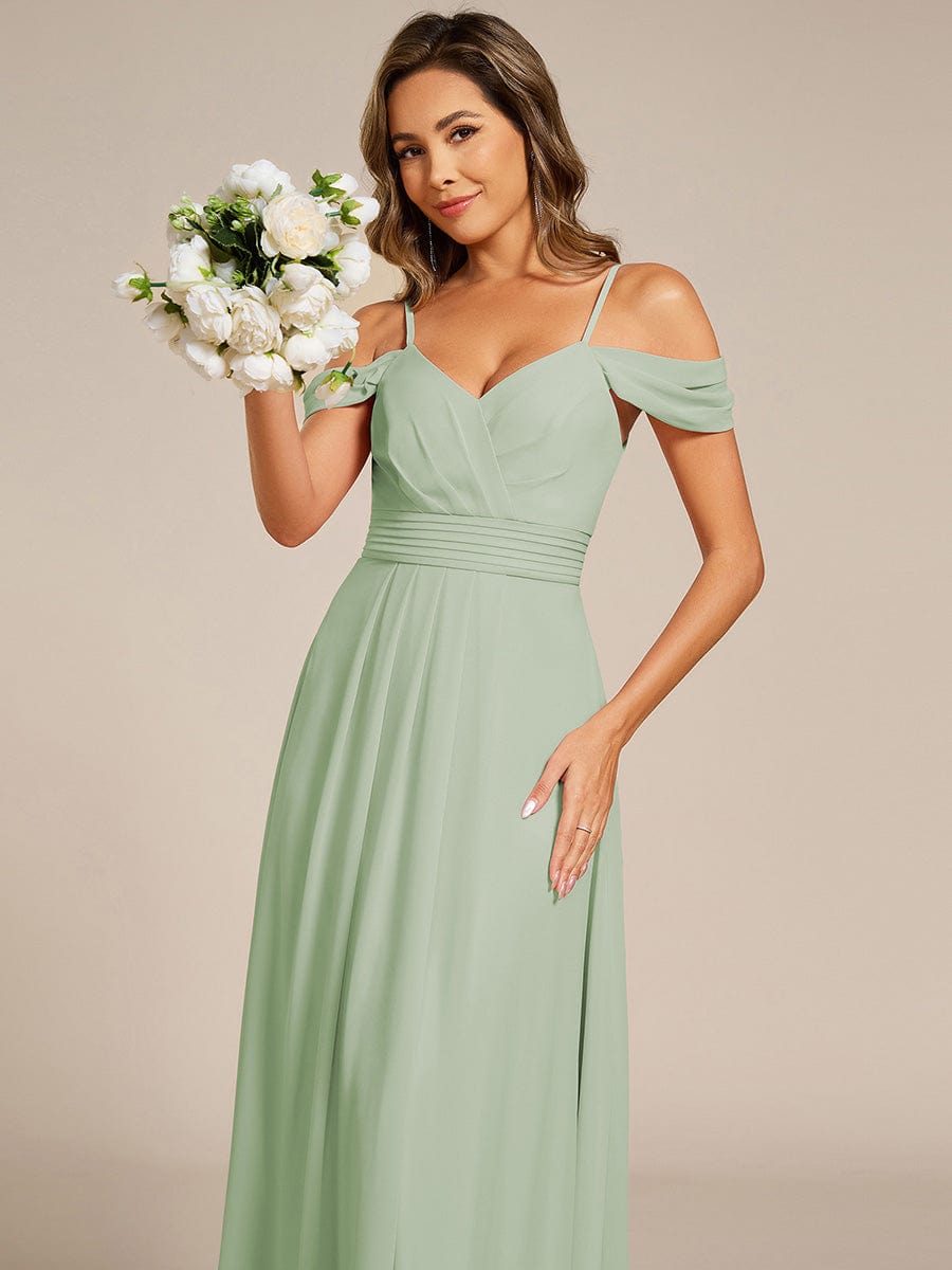 Spaghetti Strap V-Neck Pleated A-Line Bridesmaid Dress #color_Mint Green