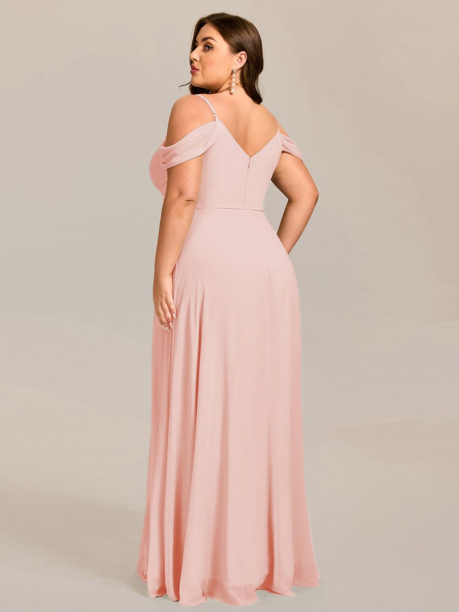 Spaghetti Strap V-Neck Pleated A-Line Bridesmaid Dress #color_Pink