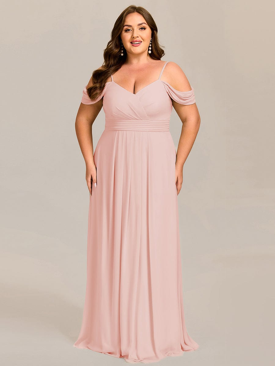 Spaghetti Strap V-Neck Pleated A-Line Bridesmaid Dress #color_Pink