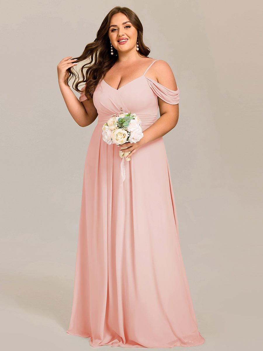 Spaghetti Strap V-Neck Pleated A-Line Bridesmaid Dress #color_Pink