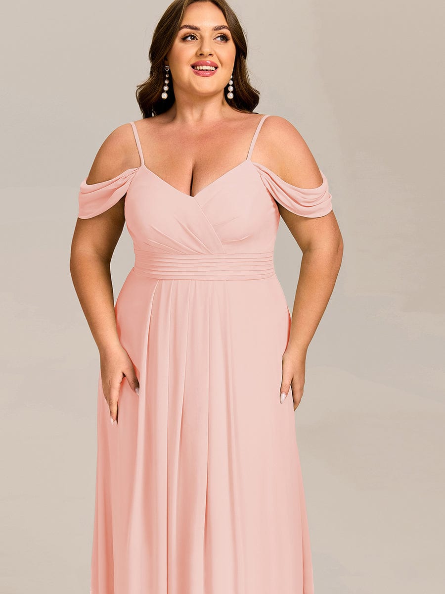 Spaghetti Strap V-Neck Pleated A-Line Bridesmaid Dress #color_Pink
