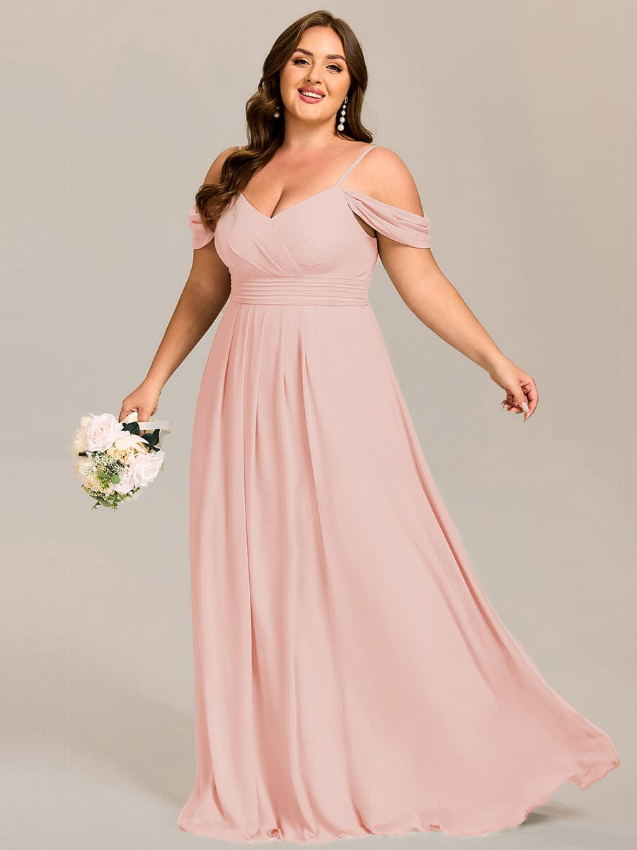 Spaghetti Strap V-Neck Pleated A-Line Bridesmaid Dress #color_Pink